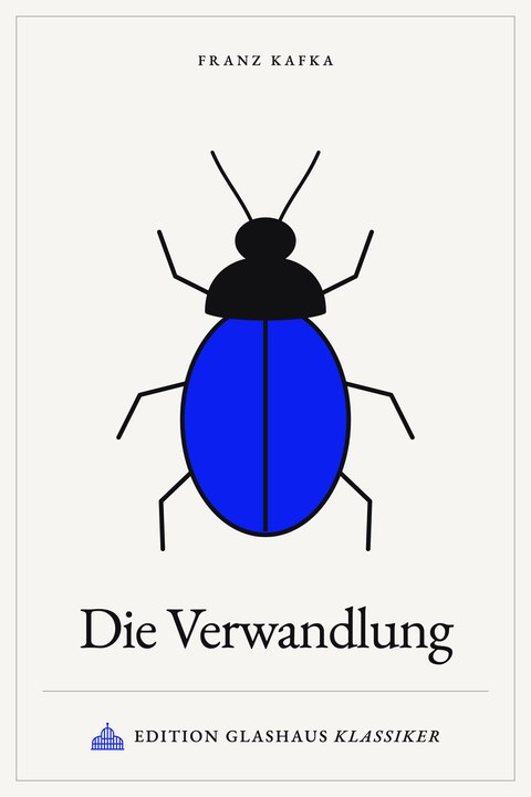 Cover Die Verwandlung: Käfer von oben mit blauen Flügeldecken, schwarz gezeichnet, auf beigem Grund